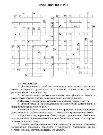 Кроссворд по маркетингу 51 вопрос