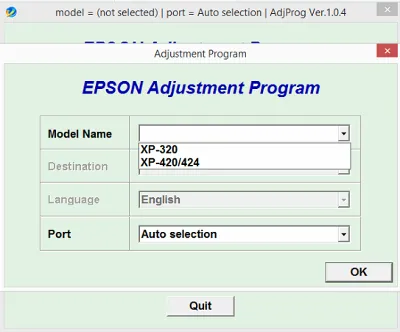 Adjustment program Epson XP-320, XP-420, XP-424