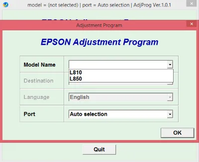 Adjustment program Epson L810, L850