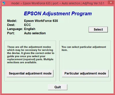 Adjustment program Epson WorkForce 630 / 633 / 635
