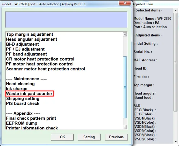 Adjustment program Epson WorkForce WF-2630