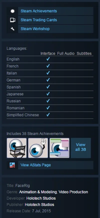 FaceRig (Steam KEY / Region Free / ROW / Global)