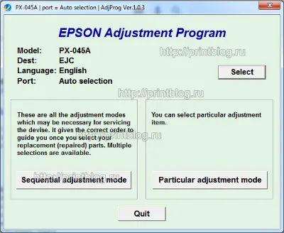 Adjustment program Epson PX-045A, PX-405A, PX-435A