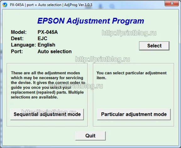 Adjustment program Epson PX-045A, PX-405A, PX-435A