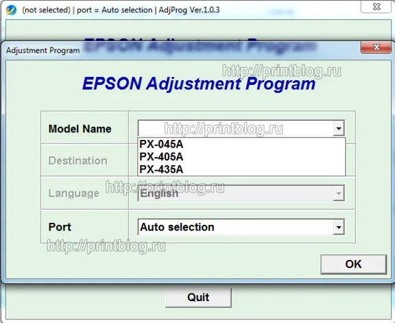 Adjustment program Epson PX-045A, PX-405A, PX-435A