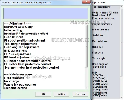 Adjustment program Epson PX-045A, PX-405A, PX-435A