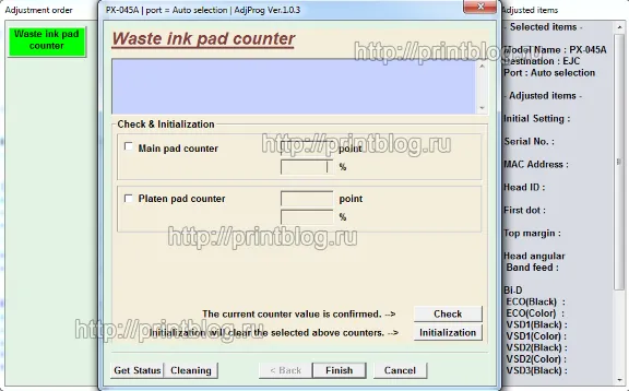 Adjustment program Epson PX-045A, PX-405A, PX-435A