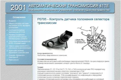 Справочник  OBDII акпп 41TE Крайслер 2001г.