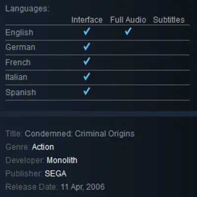 Condemned: Criminal Origins (Steam Gift / Region Free)