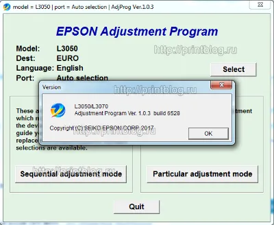 Adjustment program EPSON L3050, L3070 (reset west ink)