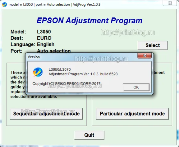 Adjustment program EPSON L3050, L3070 (reset west ink)