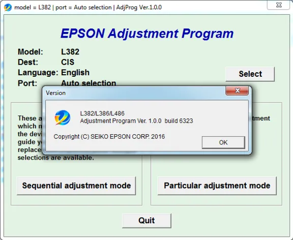 Adjustment program Epson L382, L386, L486 (Reset)