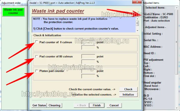 Adjustment program Epson SC-P600 reset printer