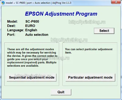 Adjustment program Epson SC-P600 reset printer