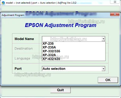 Adjustment program Epson XP-235, XP-235A, XP-332 XP-335