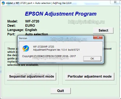 Epson WF-3720, WF-3725 Adjustment program (Reset)