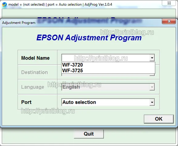 Epson WF-3720, WF-3725 Adjustment program (Reset)