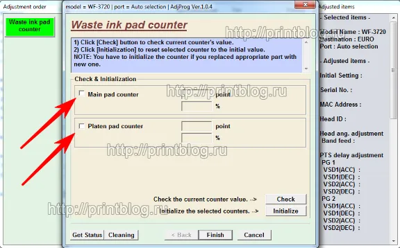 Epson WF-3720, WF-3725 Adjustment program (Reset)