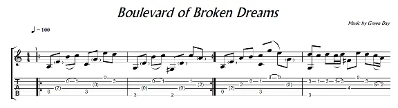 Boulevard of Broken Dreams (Green Day) гитара ноты+табы
