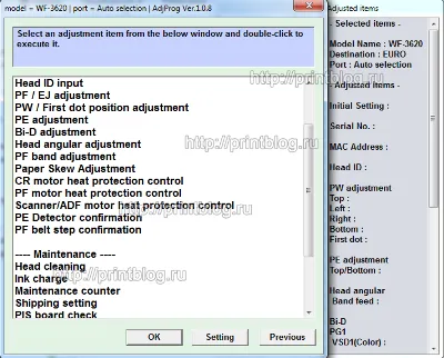 Adjustmen program Epson WF-3620, WF-3640