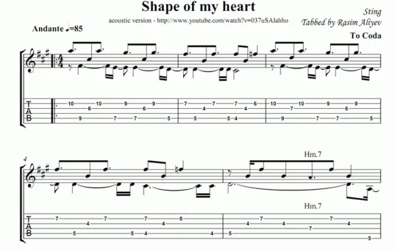 STING - Shape of my heart (ноты, табы, MIDI, текст)
