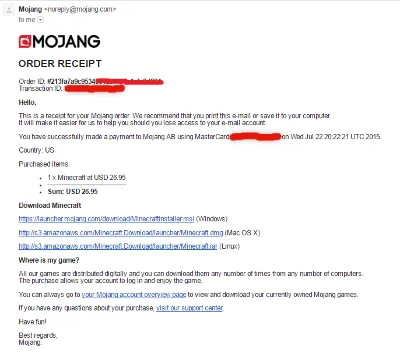 ✔️Minecraft (Mojang) + TRANSACTION ID (чек). С почтой