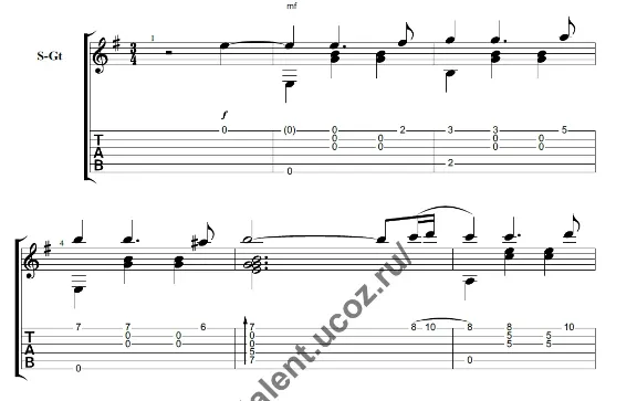 The ball is blue. Sheet music for guitar