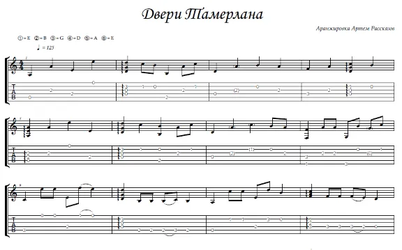Двери Тамерлана (Мельница) - гитара ноты+табы