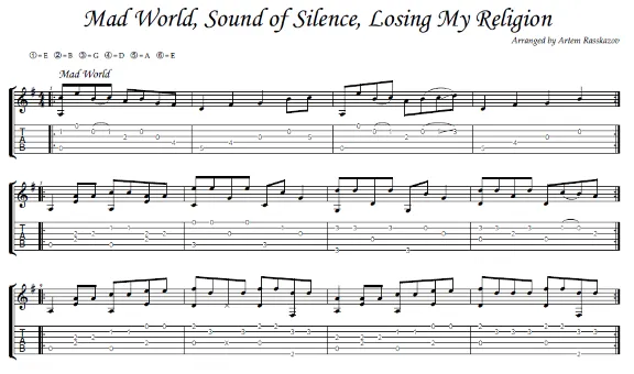 Mad World Sound of Silence Losing My Religion - tab