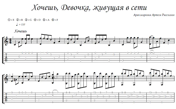 Хочешь, Webgirl - guitar notes+tabs