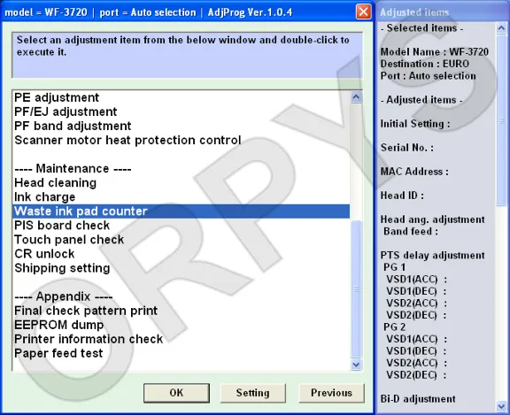 Epson WF-3720, WF-3725 Adjustment Program