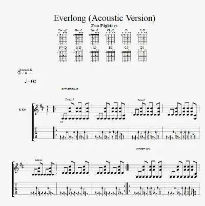 Foo Fighters - Everlong (Acoustic Version) TABS