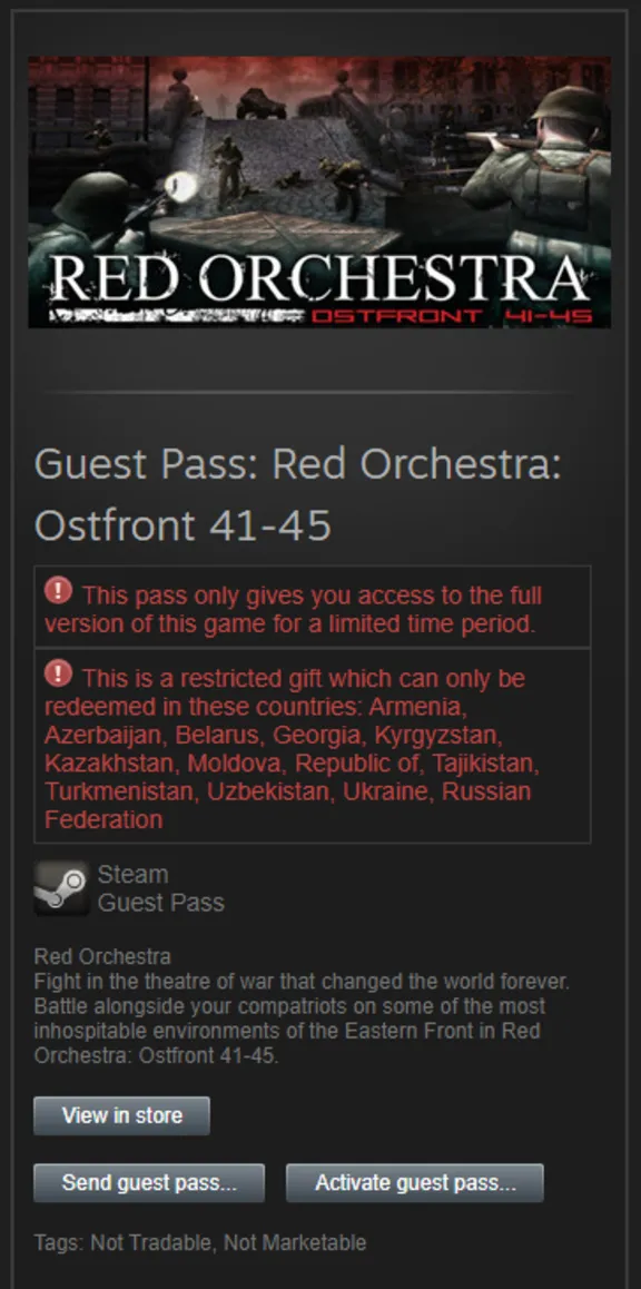 Red Orchestra: Ostfront 41-45 Guest Pass Gift RU/CIS