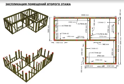 Проект двухэтажного каркасного дома 8000х6000 мм