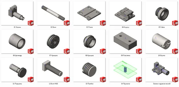 Зажим гидравлический МЧ00.04.00.00 solidworks