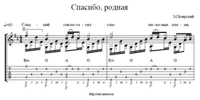 Thank you, dear (M. Boyarsky) Tabs and notes for guitar