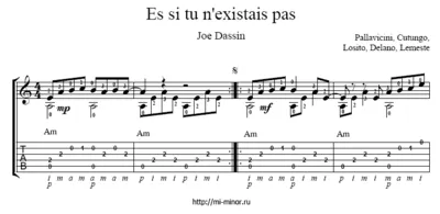Es si tu n&acute;existais pas (Joe Dassin). Tablature and she