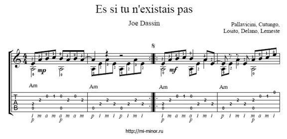Es si tu n&acute;existais pas (Joe Dassin). Tablature and she