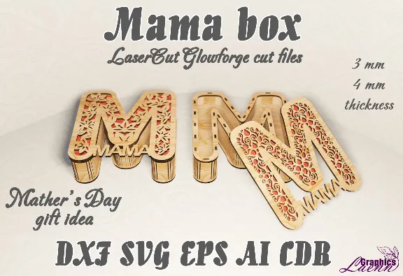 Mama box, files for laser cut cnc glowforge DXF CDR SVG
