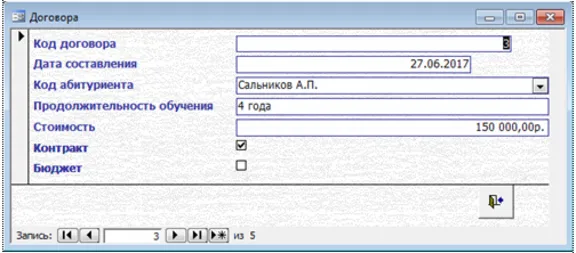 База данных Абитуриент Access