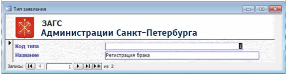 База данных ЗАГС Access