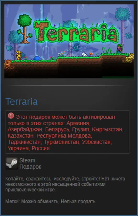 ⚡️🎁 Terraria STEAM GIFT | АВТО | РУ+УКР+БЕЛ+КЗ+СНГ