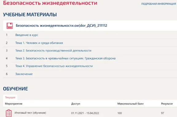 Безопасность жизнедеятельности Синергия. Итоговый тест