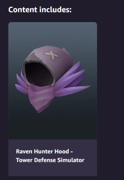 🈳Key🔑Roblox: Raven Hunter Hood - Tower Defense 🈳