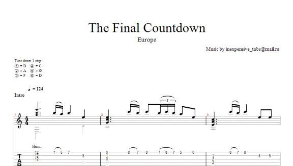 The Final Countdown (Europe) ноты, табы.
