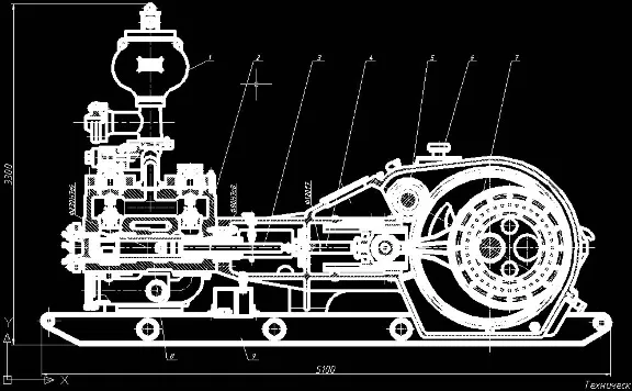 Assembly drawing mud pump UNB-600 (A1) with a frame