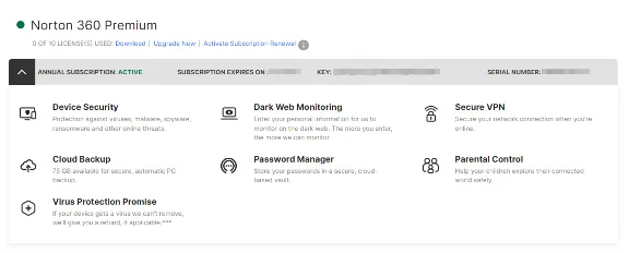 Norton 360 Premium  10 devices / 16 месяцев (485 дней) Global