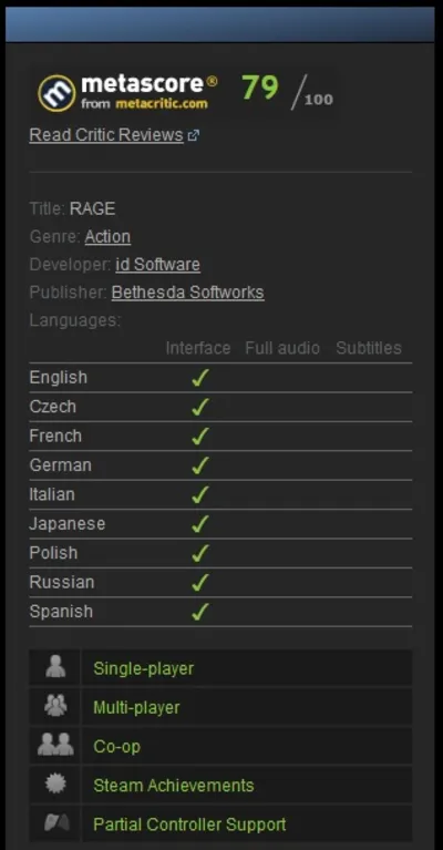 RAGE (Steam Gift / ROW / Region Free)