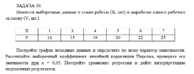 Имеются выборочные данные о стаже работы (X, лет) и выр