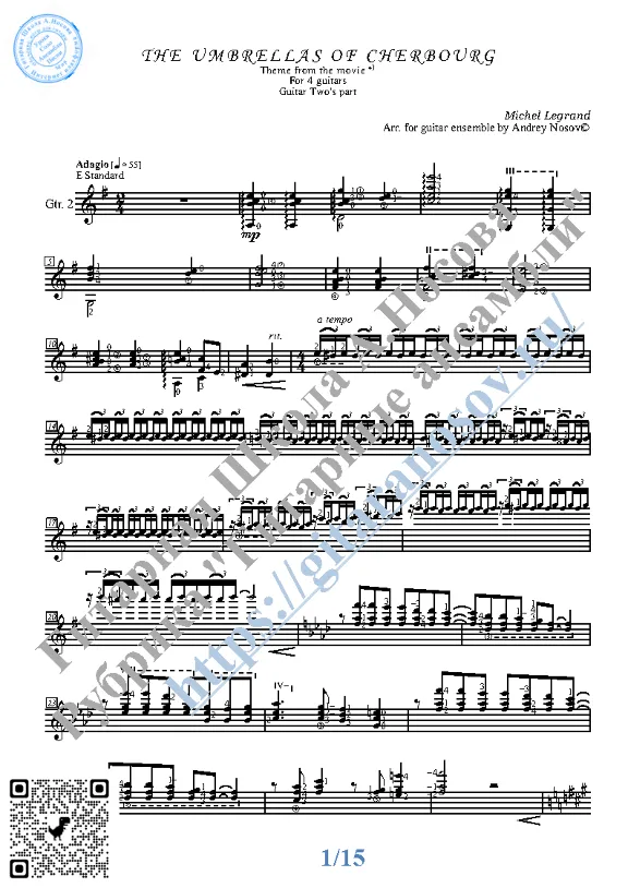 Les Parapluies de Cherbourg (Sheet Music for 4 guitars)